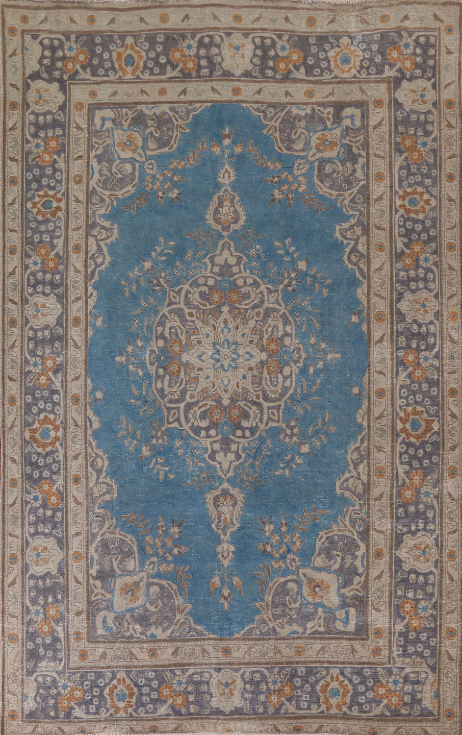 Blue Distressed Tabriz Persian Area Rug 7x10
