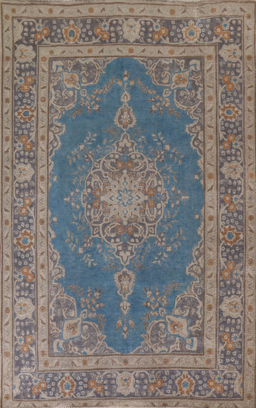 Blue Distressed Tabriz Persian Area Rug 7x10