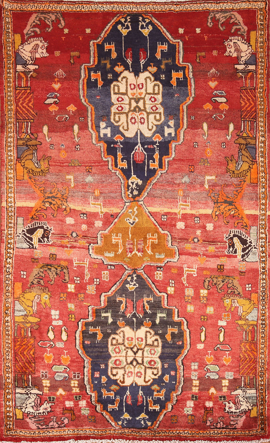 Animal Pictorial Red Shiraz Persian Area Rug 4x6