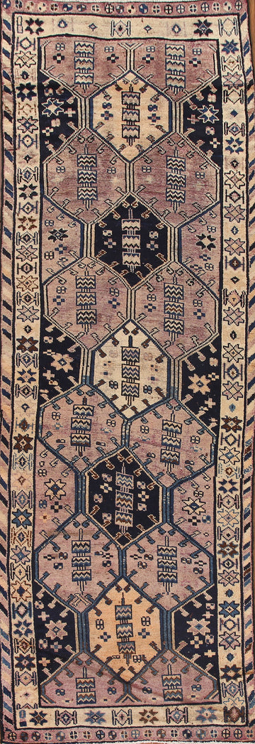 Antique Qashqai Persian Runner Rug 4x12