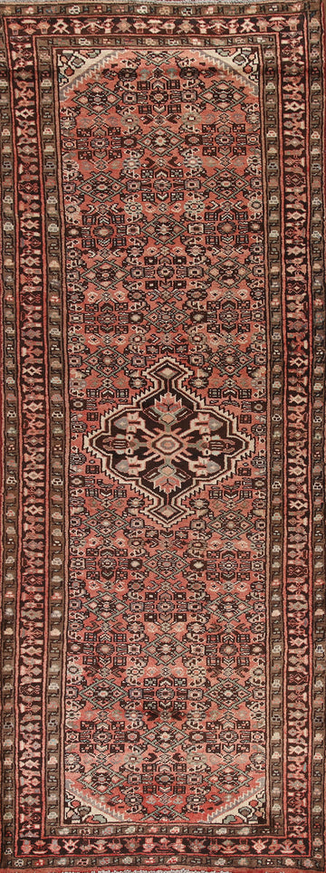 Pink Geometric Hamedan Persian Runner Rug 4x10
