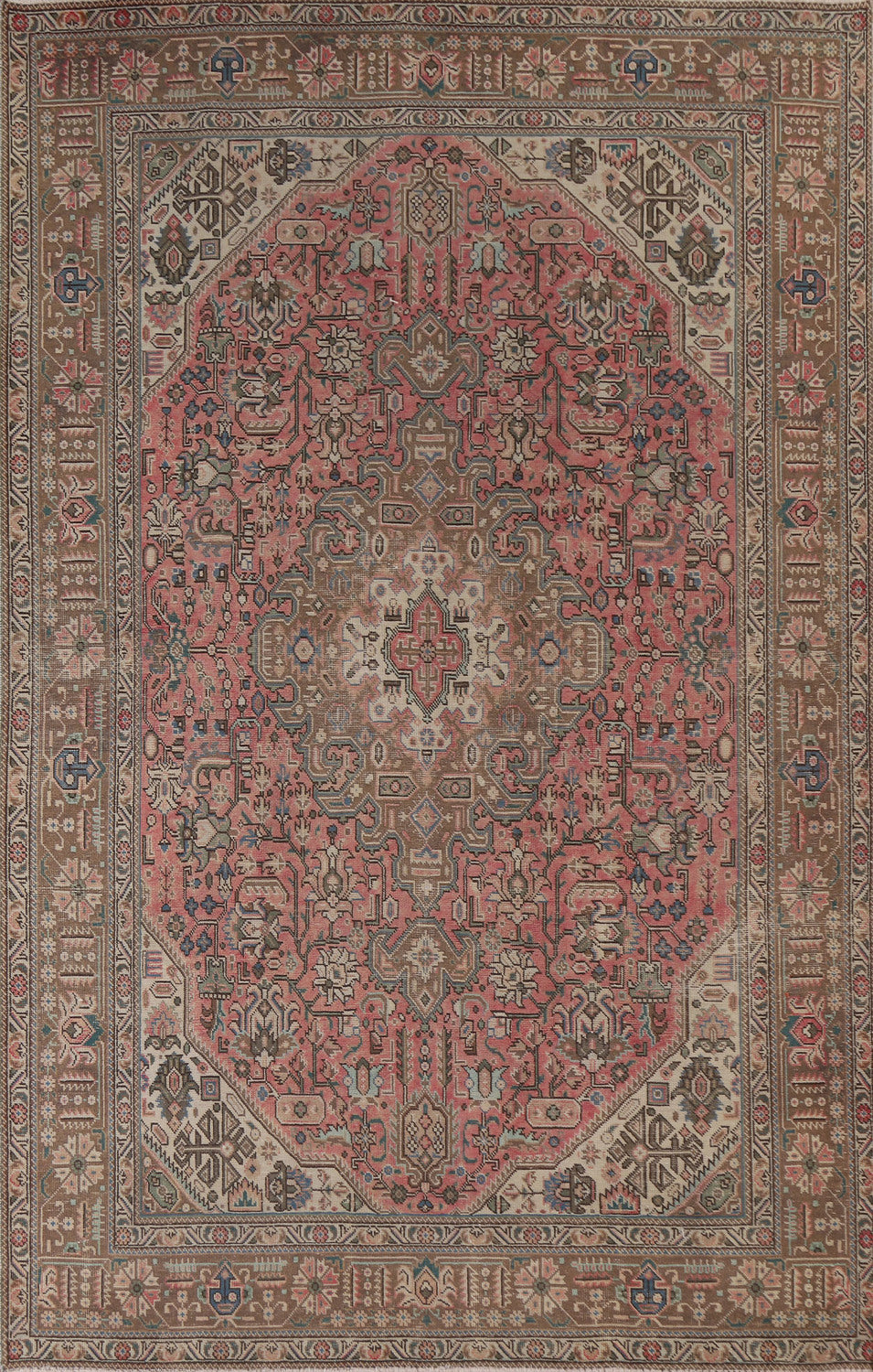 Pink Geometric Tabriz Persian Area Rug 6x9