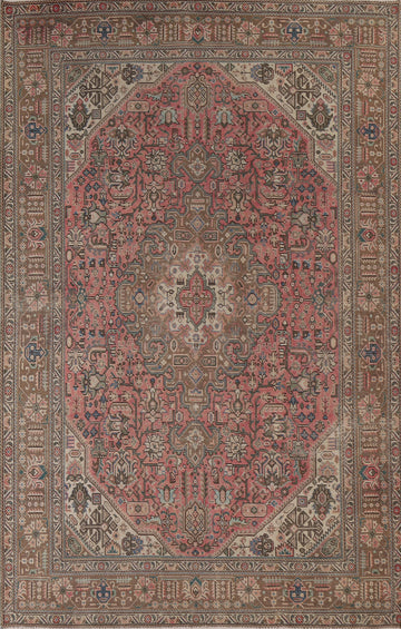 Pink Geometric Tabriz Persian Area Rug 6x9