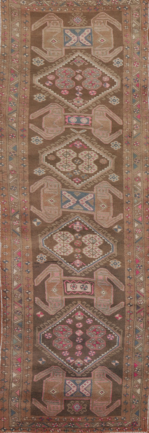 Brown Wool Ardebil Persian Runner Rug 4x12