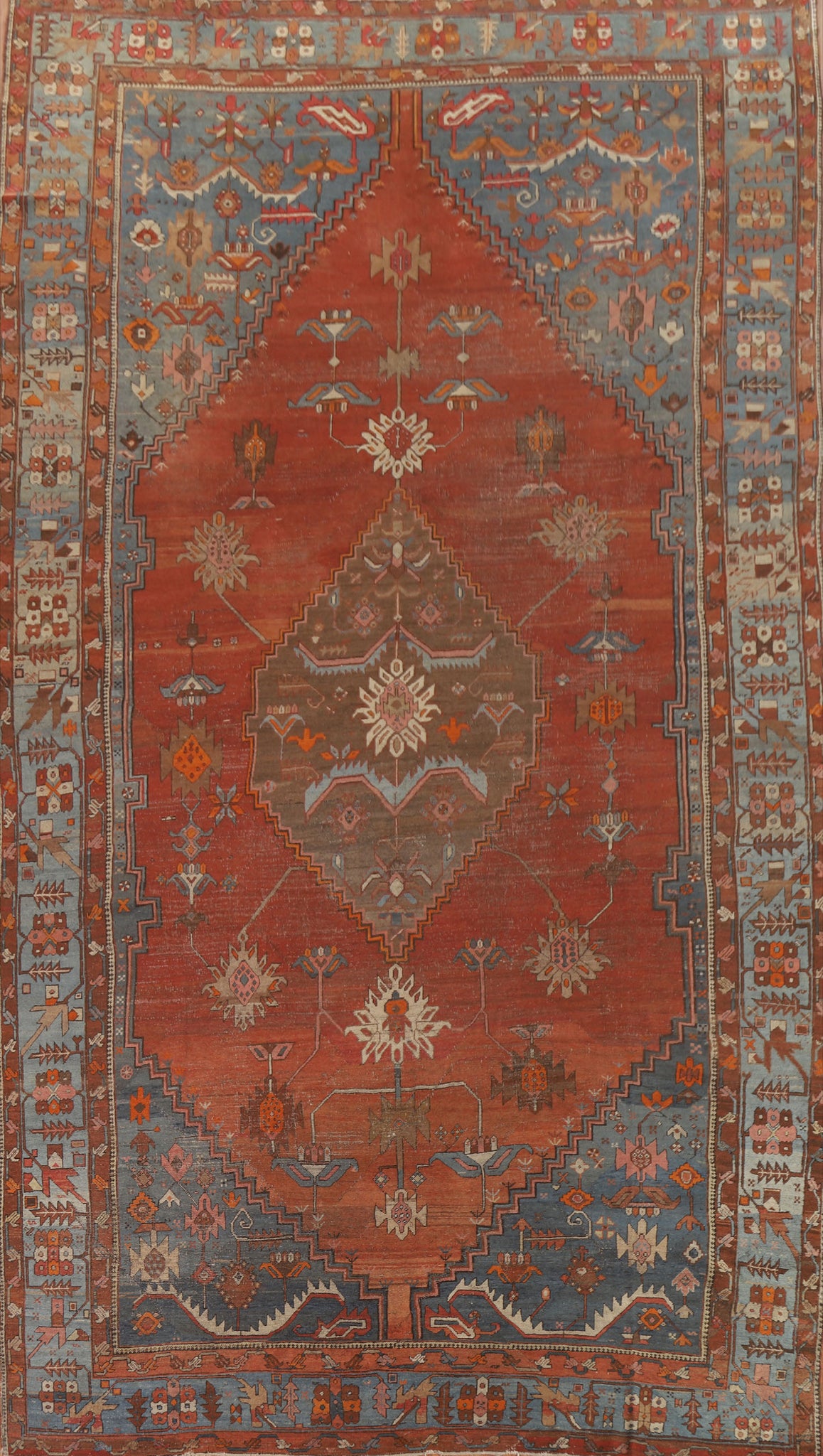 Pre-1900 Antique Heriz Serapi Vegetable Dye Persian Rug 10x15