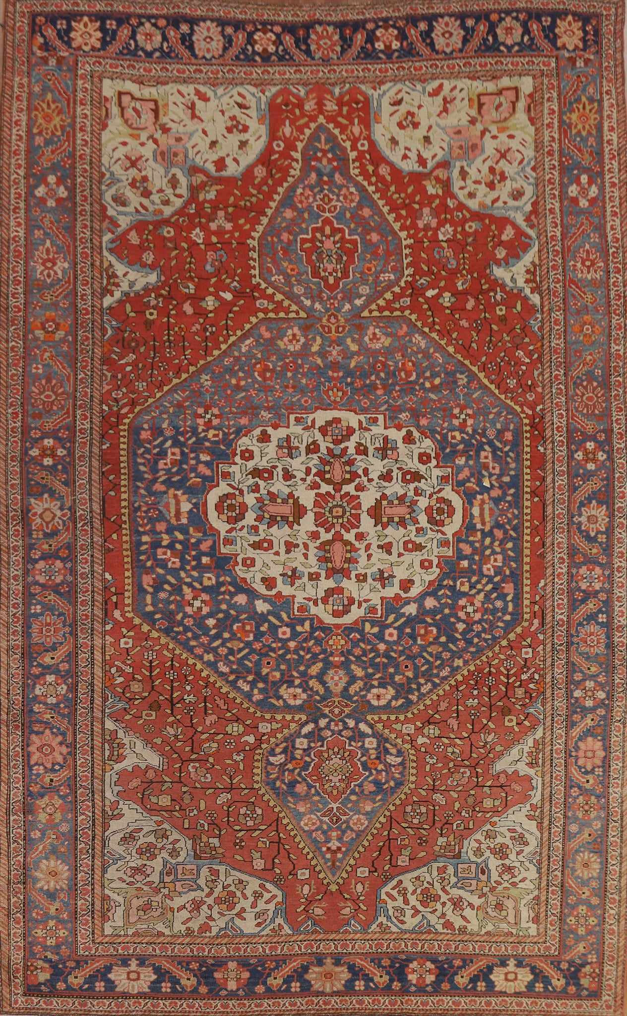 Pre-1900 Antique Vegetable Dye Sarouk Farahan Persian Rug 7x10