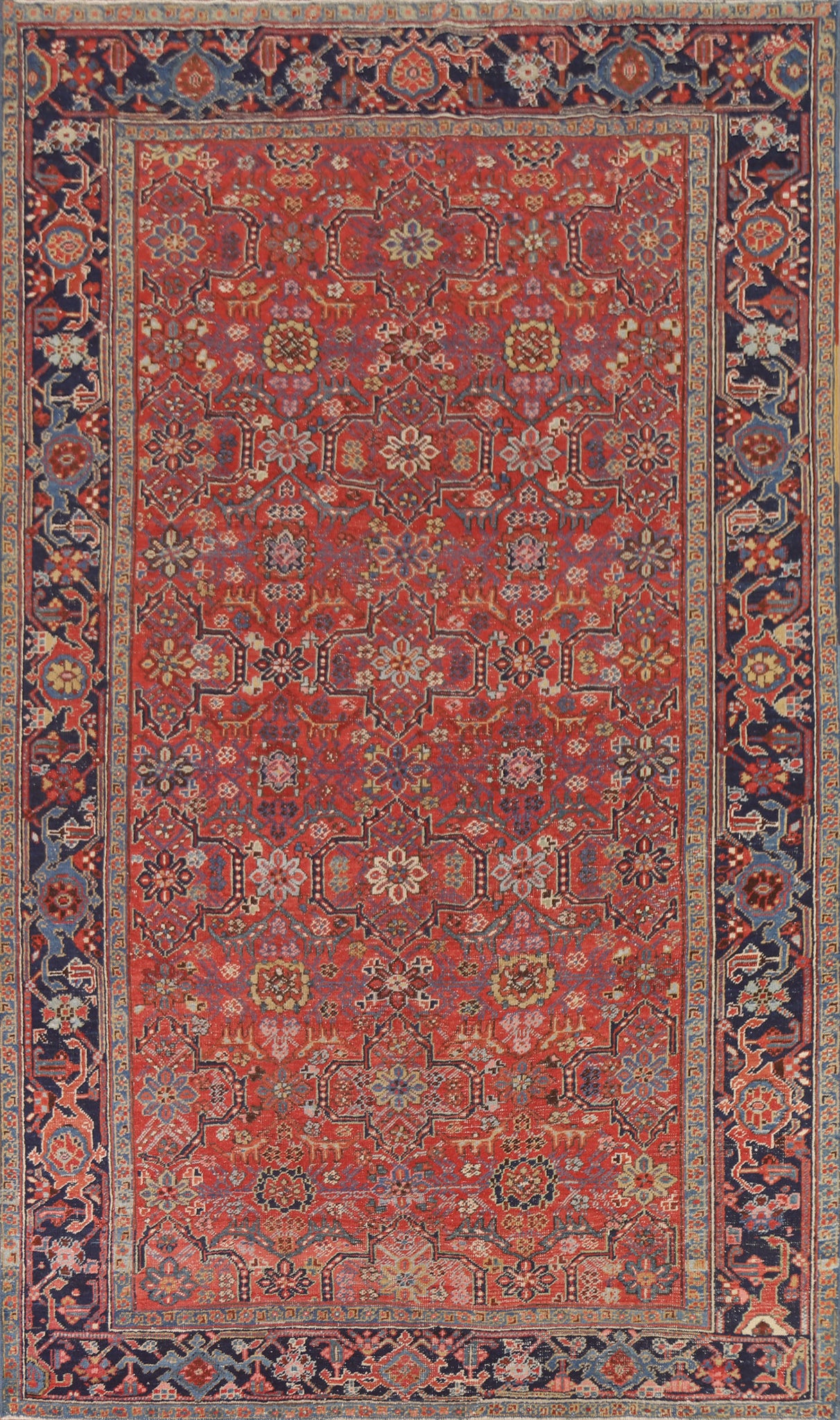 Pre-1900 Antique Heriz Serapi Vegetable Dye Persian Rug 8x11
