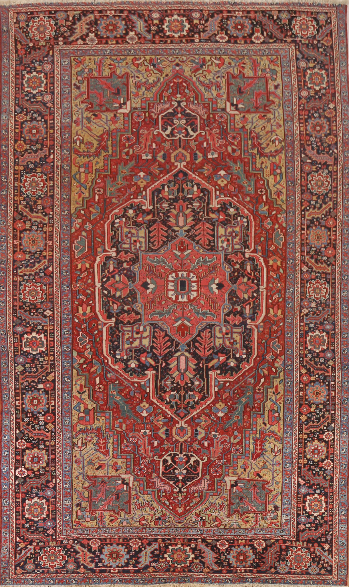 Antique Heriz Serapi Vegetable Dye Persian Area Rug 8x13