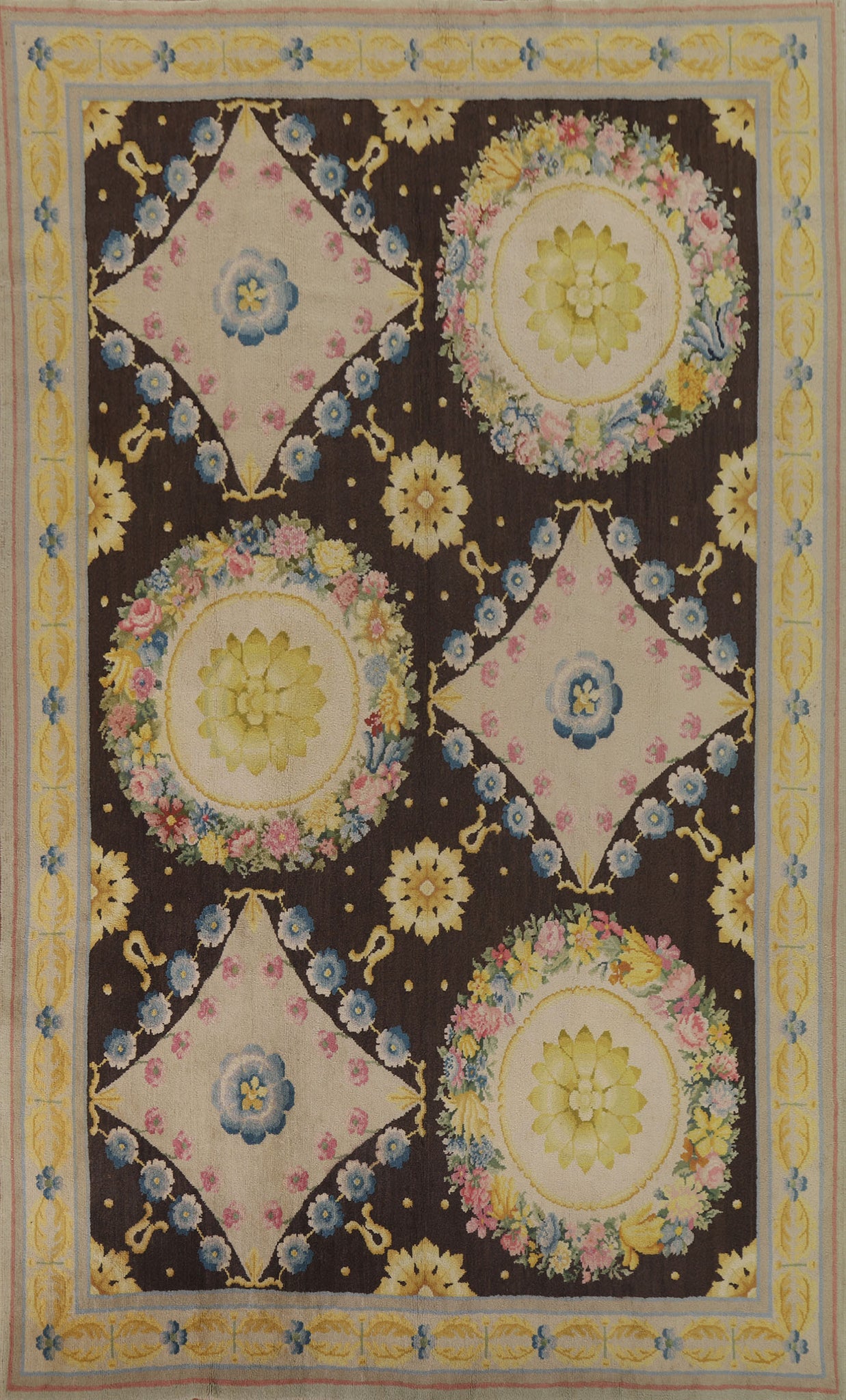 Antique Savonnerie Vegetable Dye Oriental Area Rug 8x11