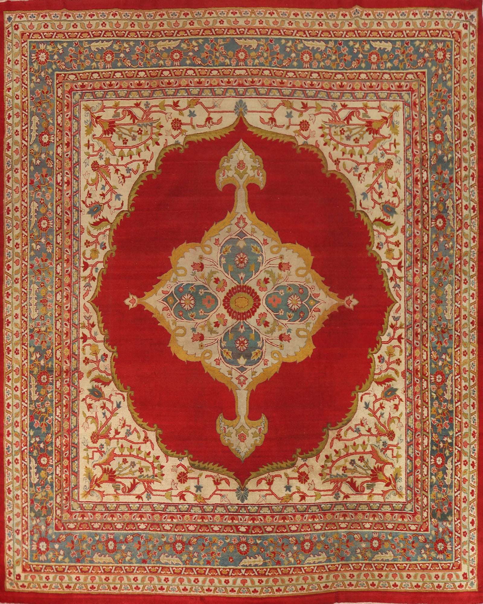 Pre-1900 Antique Agra Vegetable Dye Square Rug 13x13