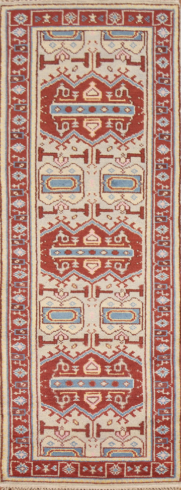 Green/ Red Heriz Serapi Oriental Runner Rug 3x7