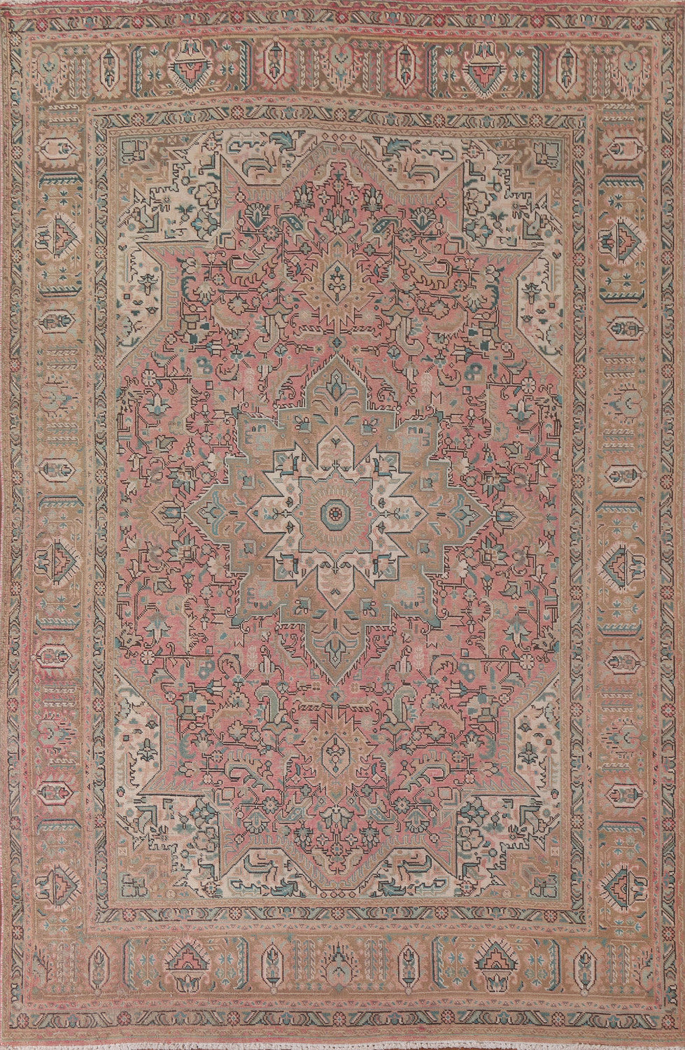 Pink Geometric Tabriz Persian Area Rug 7x10