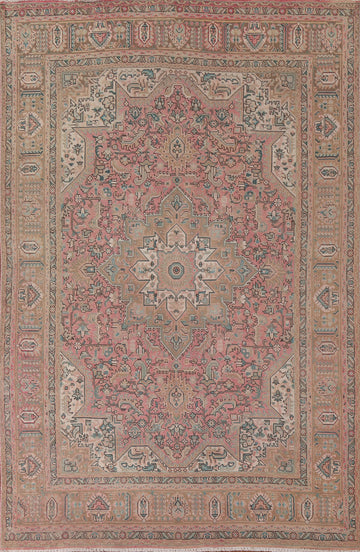 Pink Geometric Tabriz Persian Area Rug 7x10