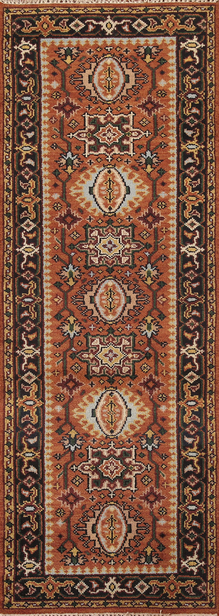 Orange Wool Heriz Serapi Runner Rug 3x8