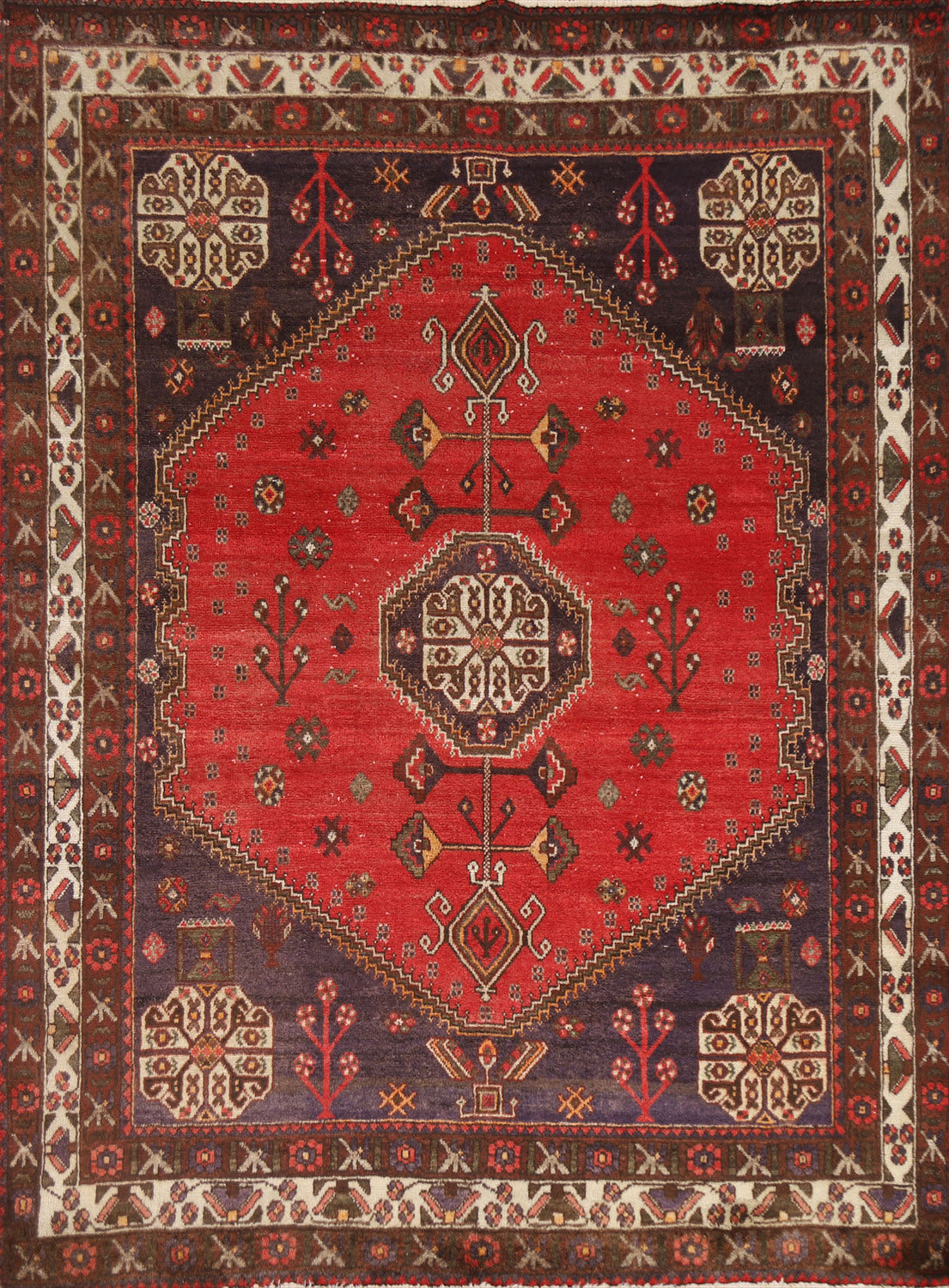 Geometric Red Shiraz Persian Area Rug 5x7