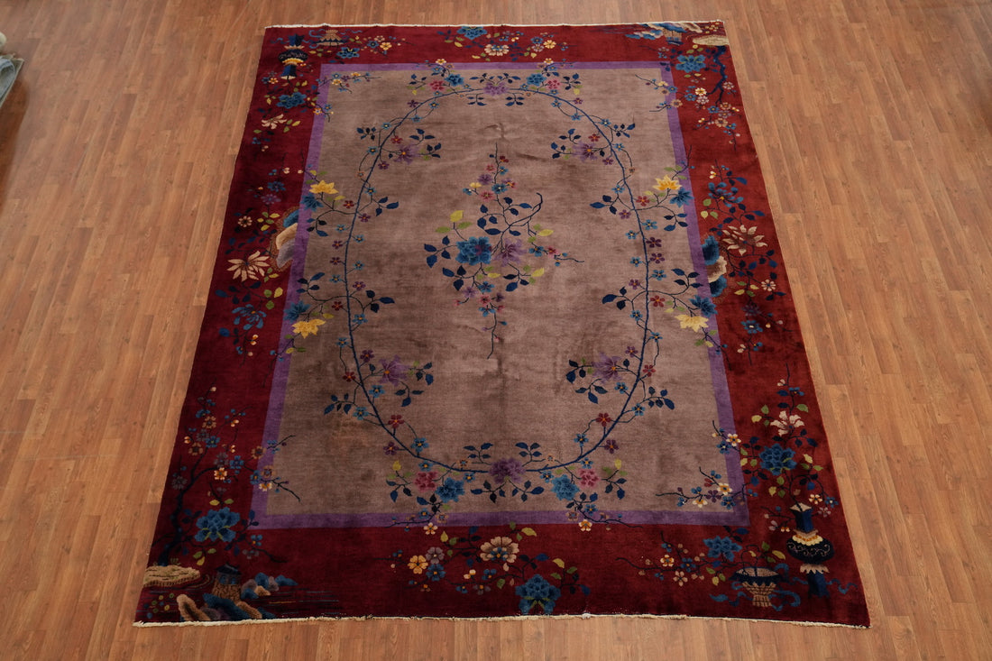Vegetable Dye Art Deco Oriental Area Rug 9x12