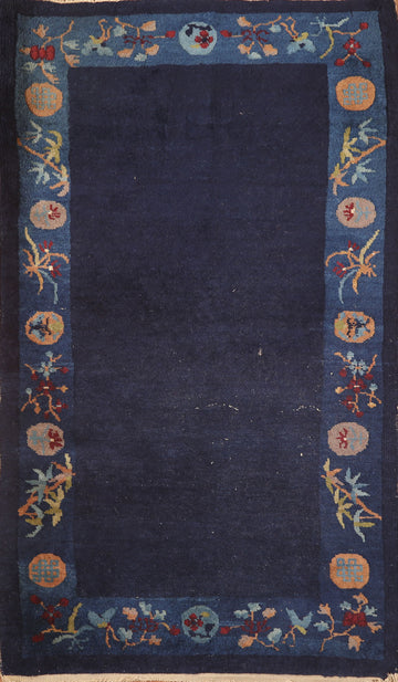 Vegetable Dye Navy Blue Art Deco Chinese Rug 3x4