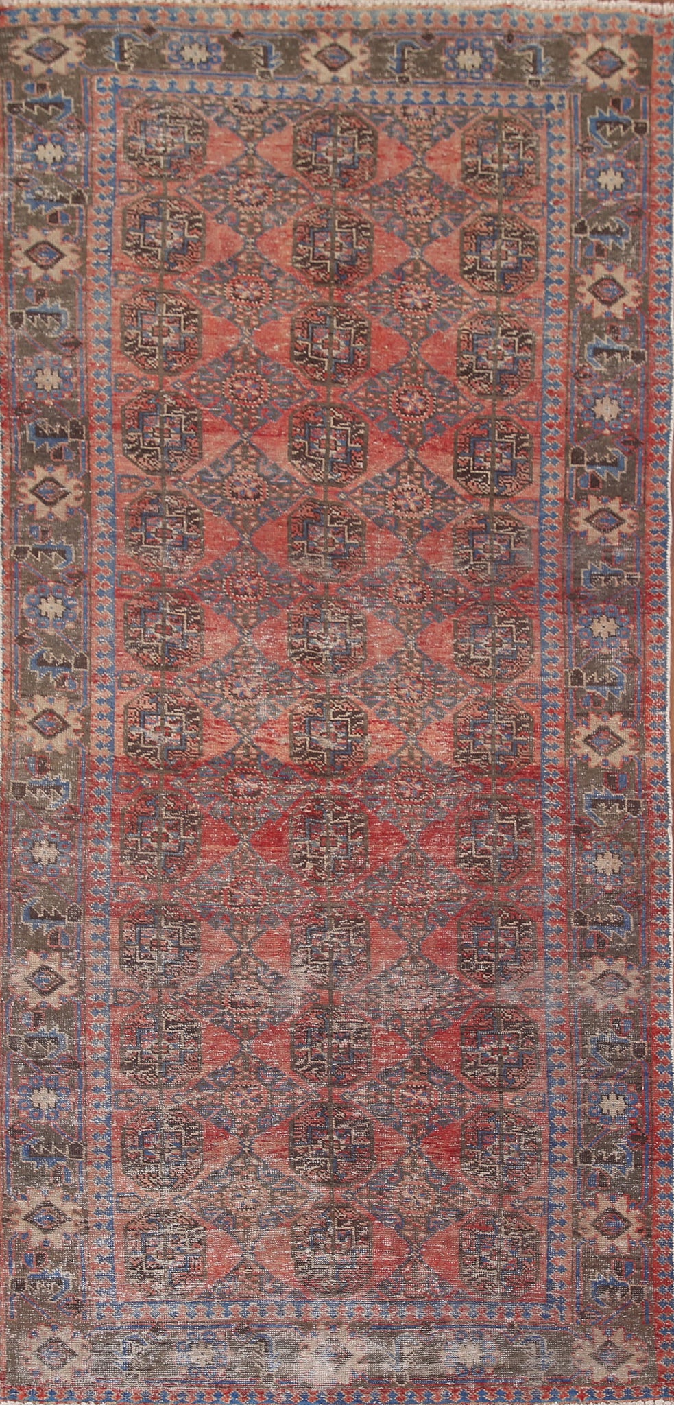 All-Over Wool Turkoman Persian Runner Rug 4x9