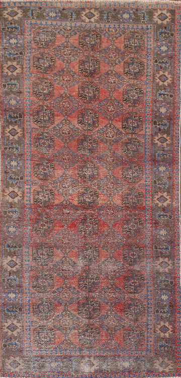 All-Over Wool Turkoman Persian Runner Rug 4x9