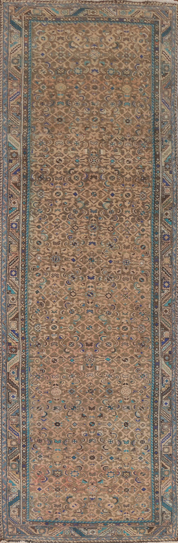All-Over Wool Hamedan Persian Runner Rug 4x13