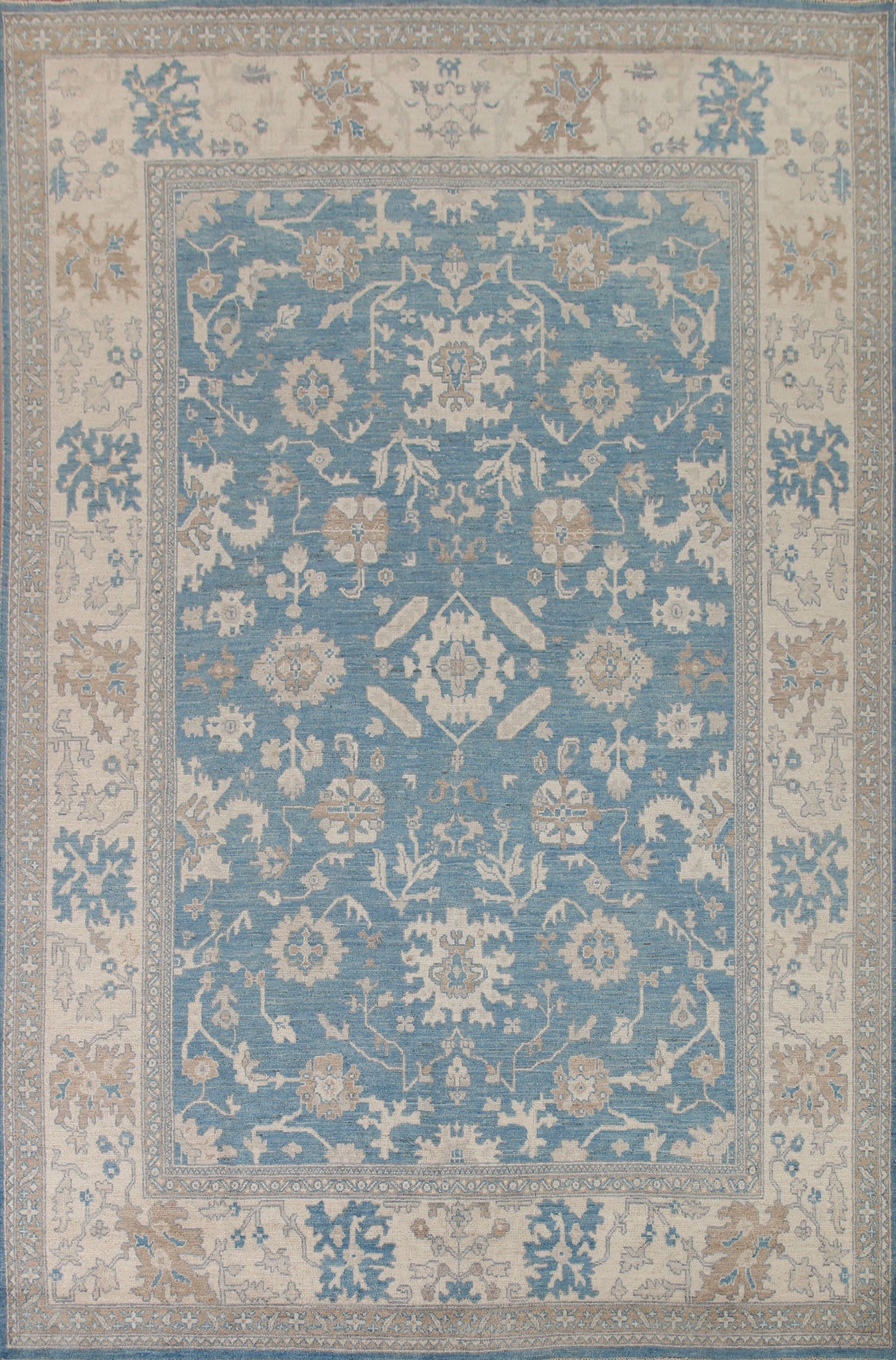 Vegetable Dye Oushak Blue Floral Area Rug 9x12