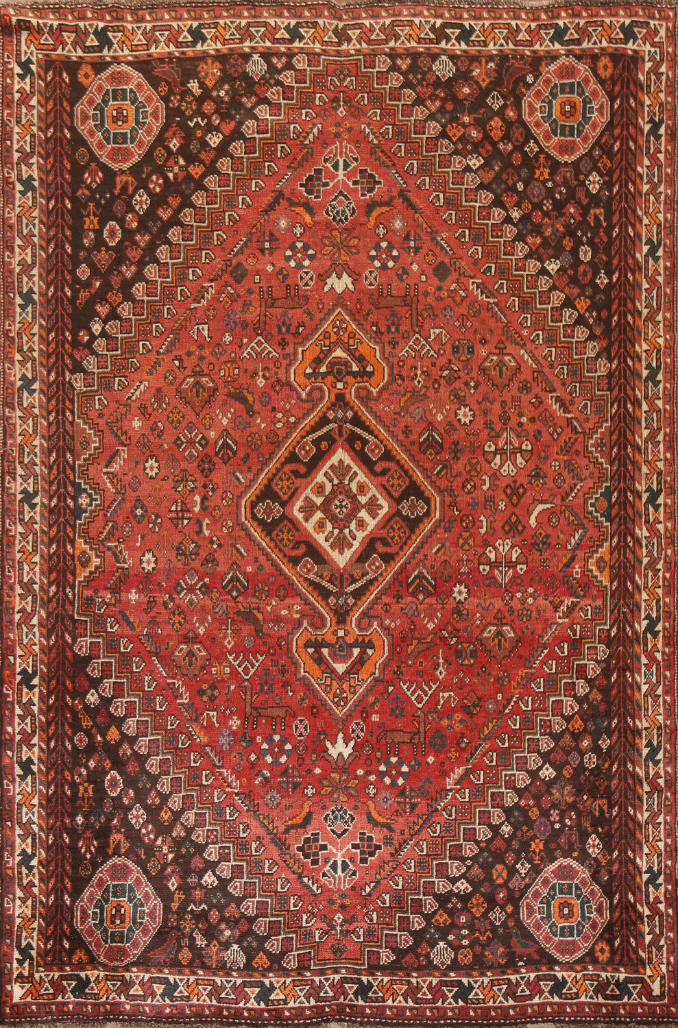 Tribal Red Qashqai Persian Area Rug 7x10