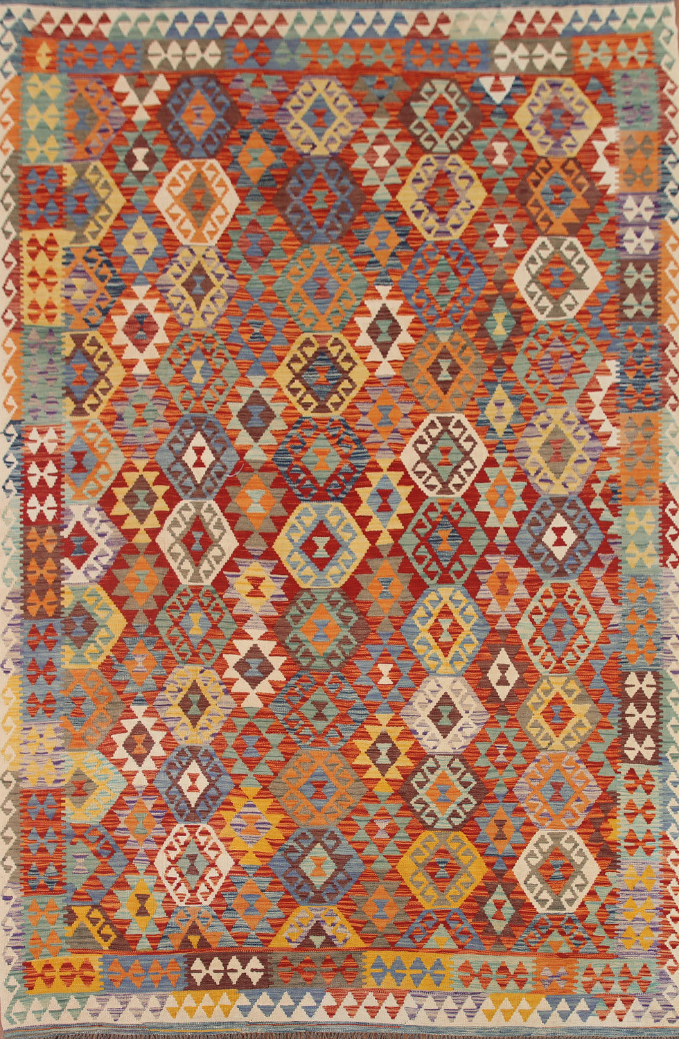 Hand-Woven Wool Kilim Oriental Area Rug 8x11