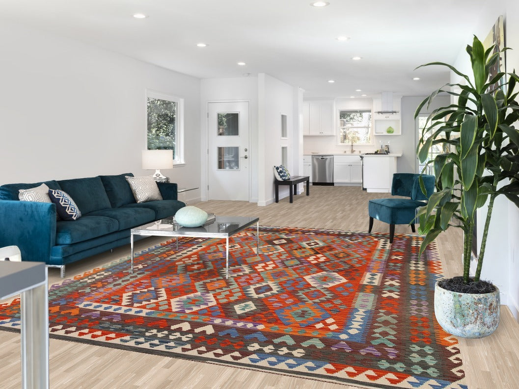 All-Over Geometric Kilim Oriental Area Rug 8x12