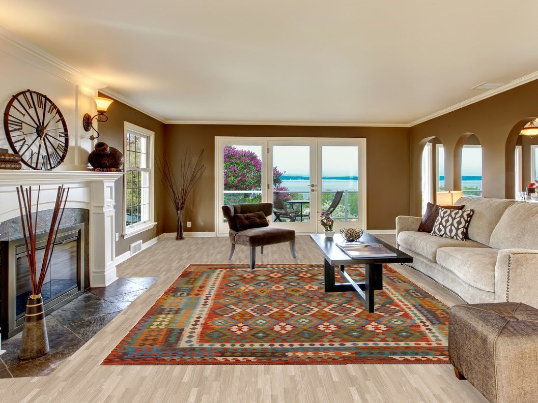 All-Over Geometric Kilim Oriental Area Rug 8x11