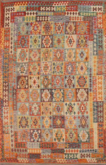 Geometric Wool Kilim Oriental Area Rug 8x12
