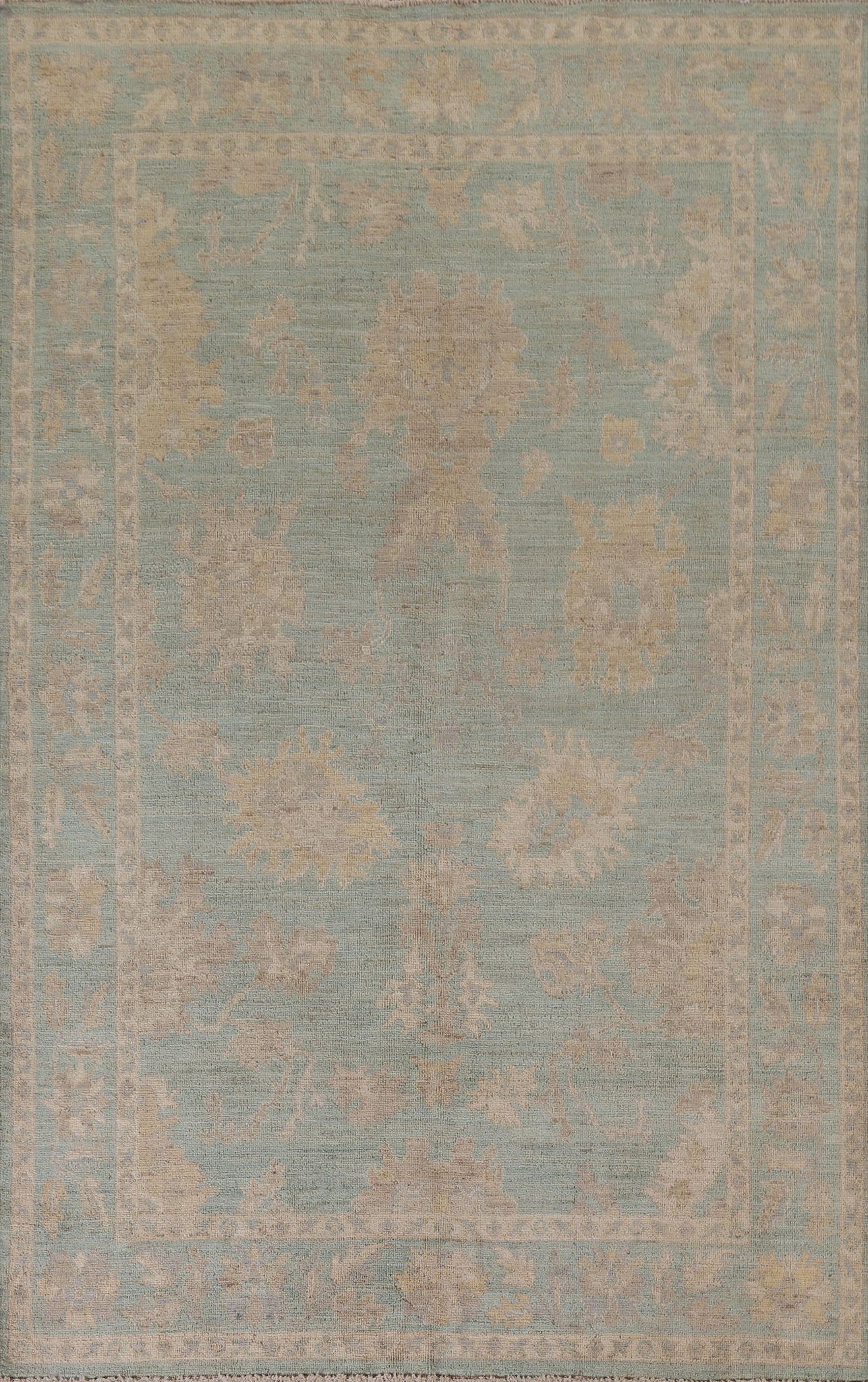 Turquoise Oushak Vegetable Dye Area Rug 6x9