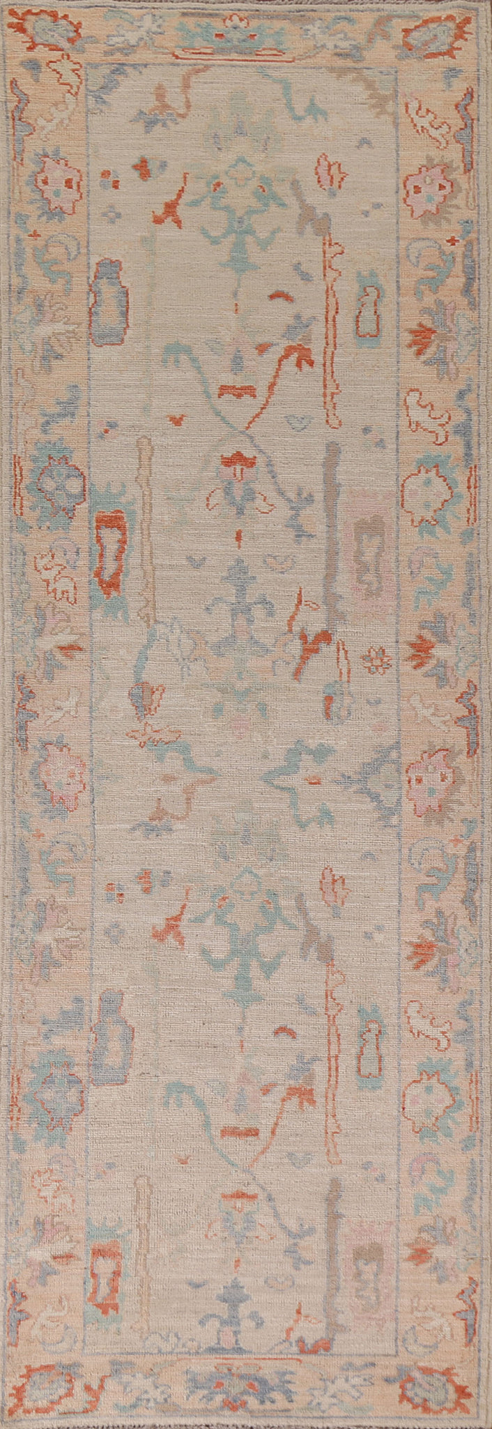 Wool Oushak Vegetable Dye Runner Rug 3x10