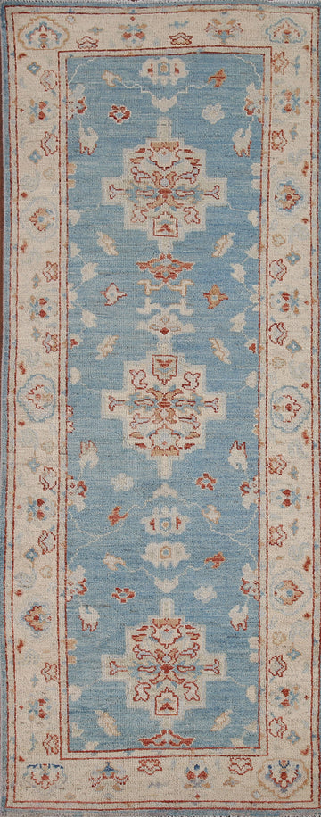 Vegetable Dye Oushak Turkish Runner Rug 3x8