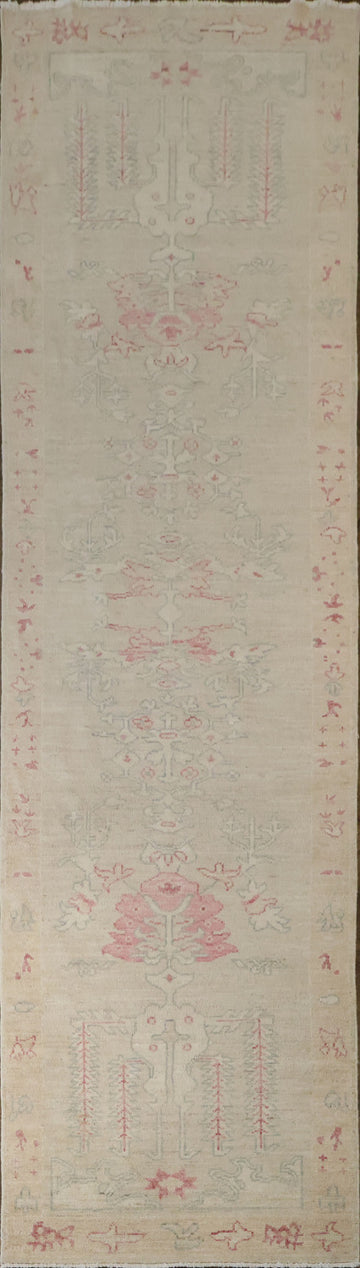 Vegetable Dye Oushak Turkish Runner Wool Rug 12' 0'' X 3' 5''