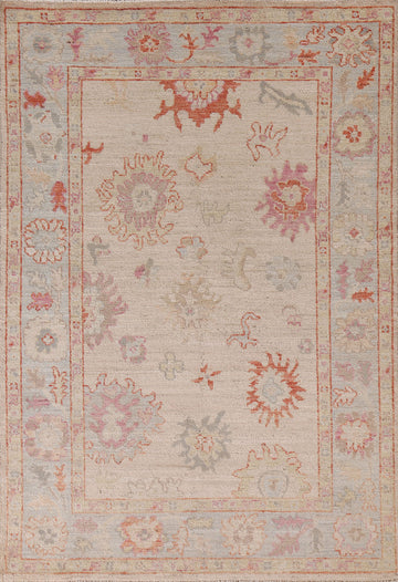 Floral Oushak Vegetable Dye Area Rug 4x6