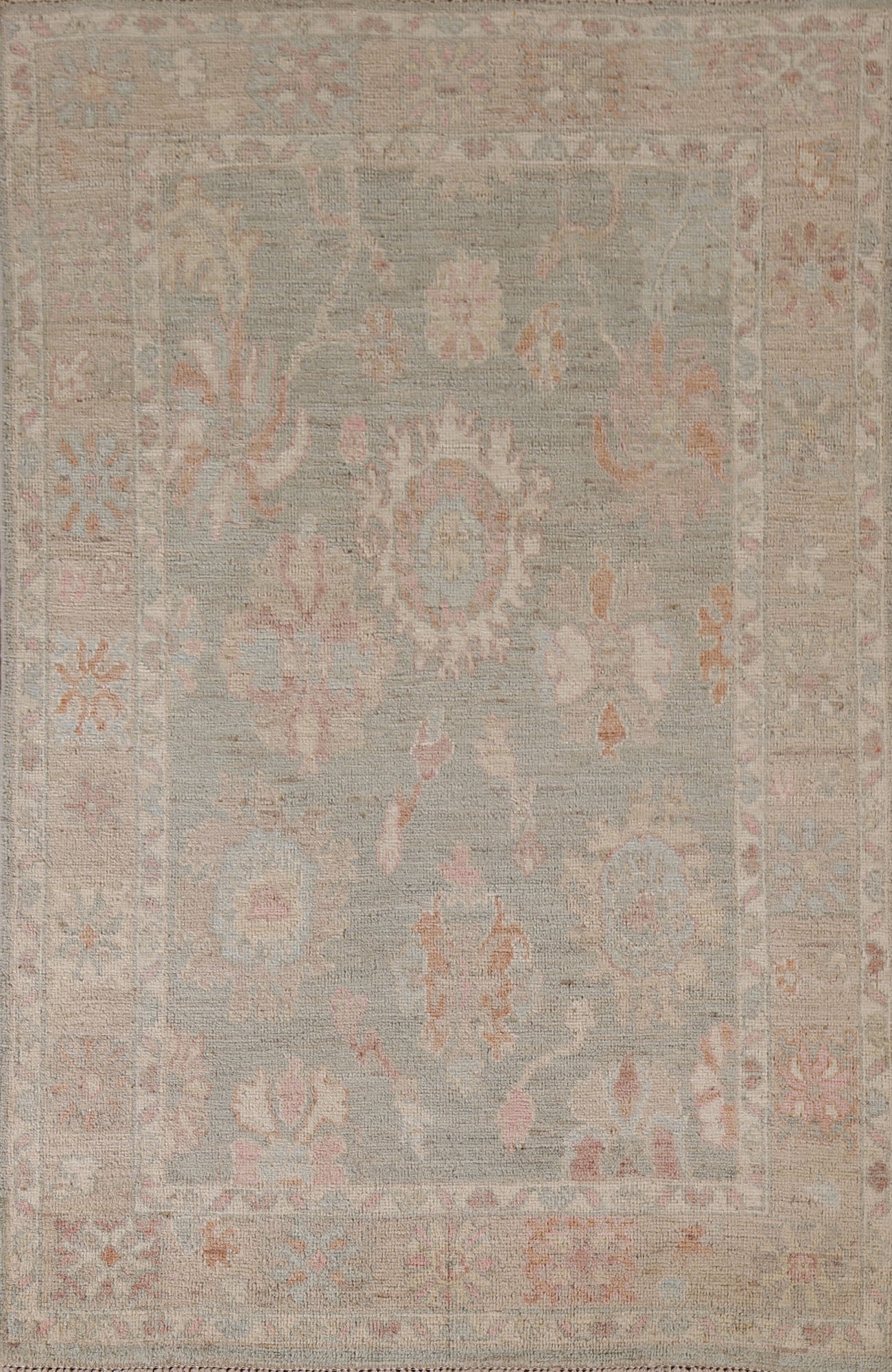 Green Muted Oushak Vegetable Dye Area Rug 4x6