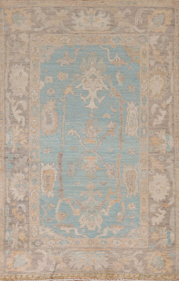 Turquoise Blue Oushak Vegetable Dye Area Rug 4x6