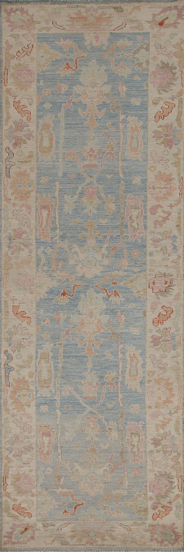 Blue Oushak Vegetable Dye Runner Rug 3x11