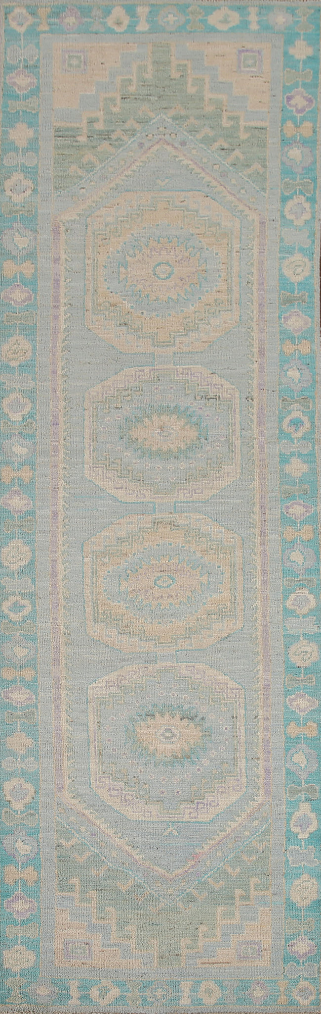 Geometric Oushak Turkish Vegetable Dye Rug 3x10