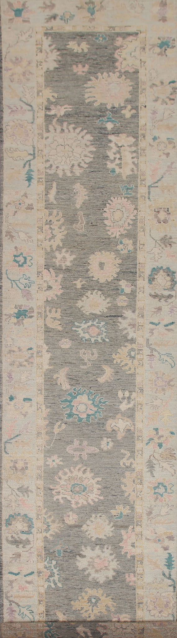 Floral Oushak Vegetable Dye Runner Rug 3x16