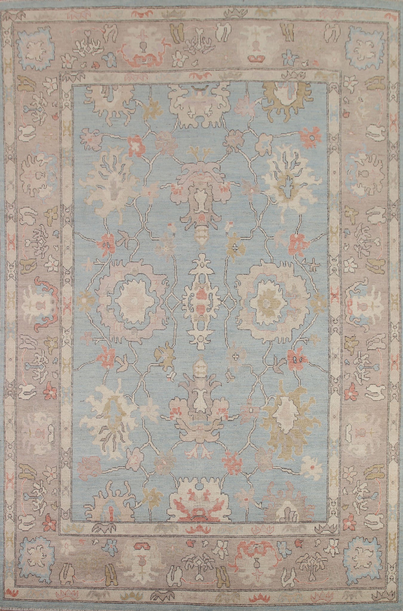 Light Blue Oushak Vegetable Dye Area Rug 9x12