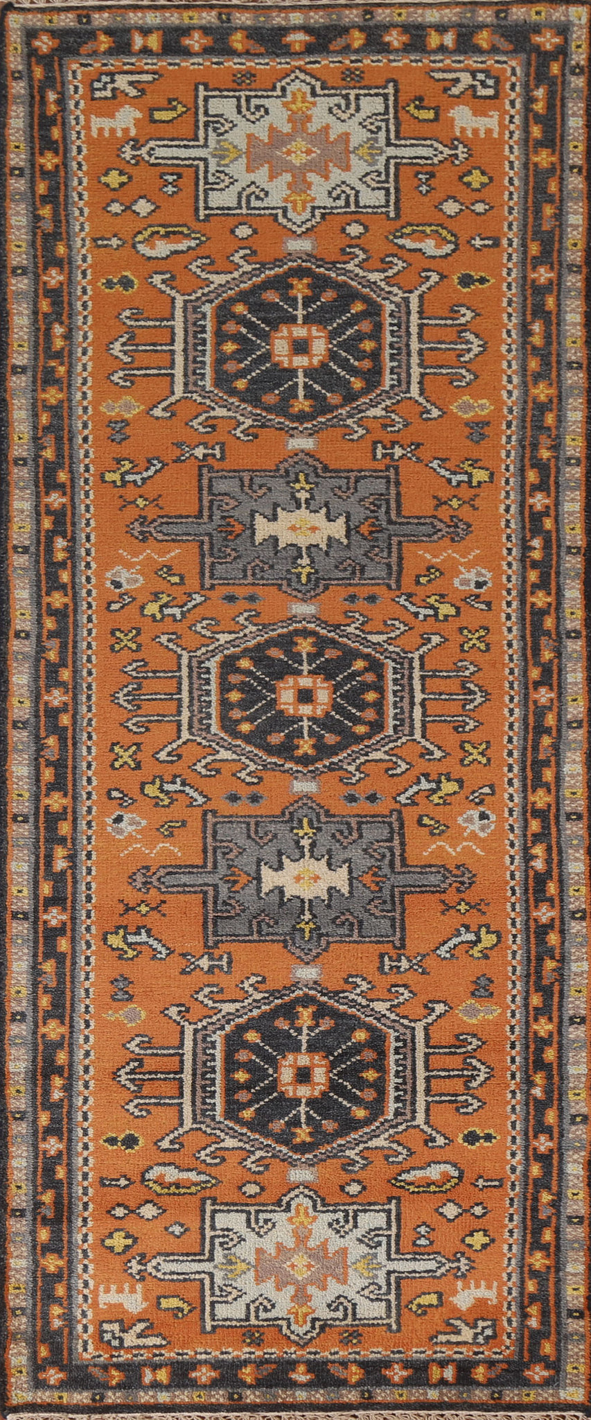 Orange Heriz Serapi Oriental Runner Rug 3x8