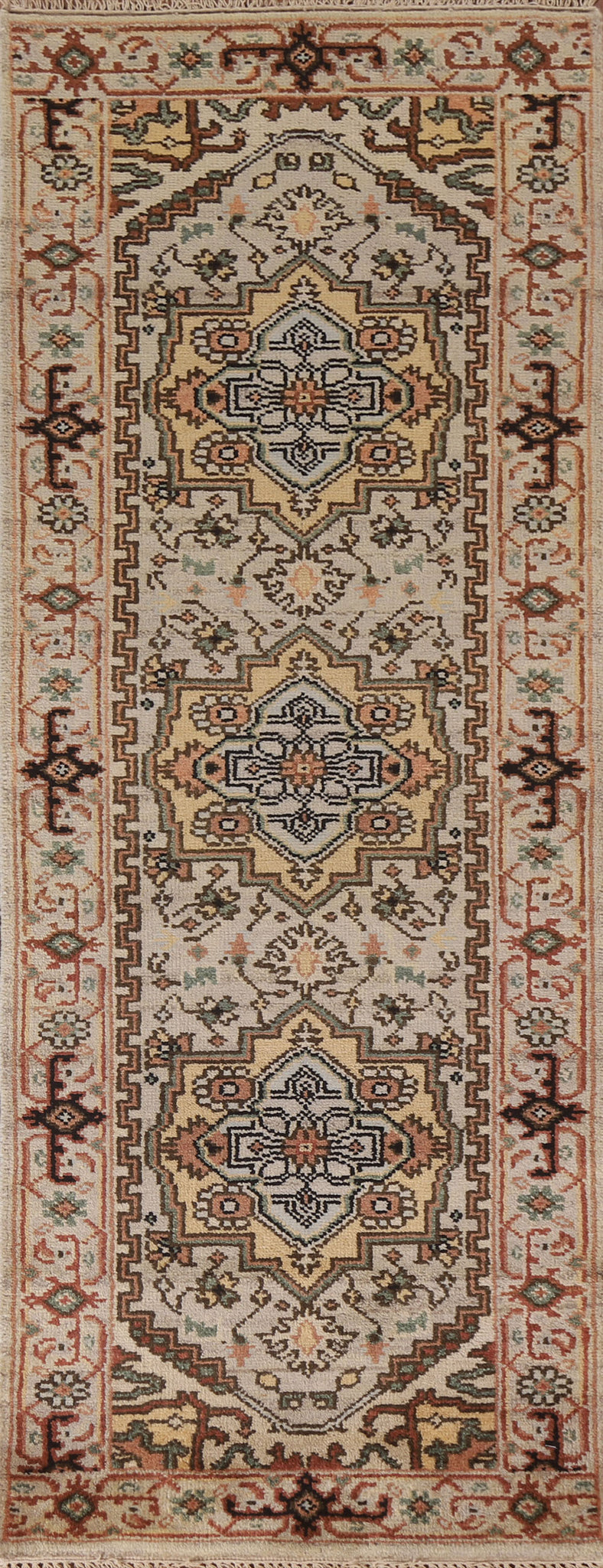 Geometric Heriz Serapi Wool Runner Rug 3x8