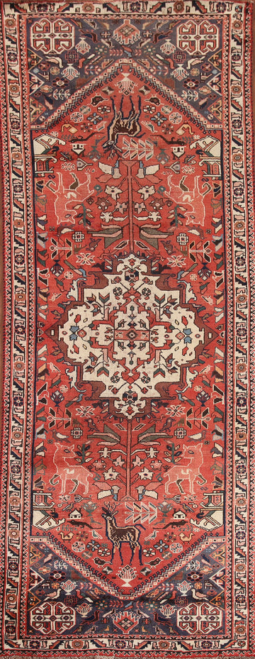 Vegetable Dye Pictorial Shiraz Persian Runner Rug 3x10