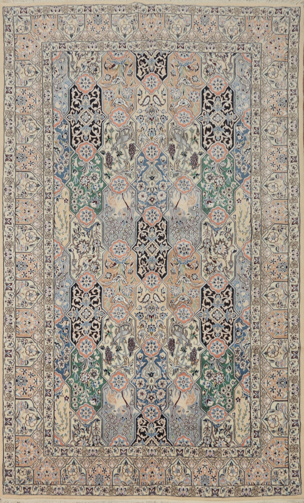 Wool & Silk Floral Nain Isfahan Persian Rug 5x8