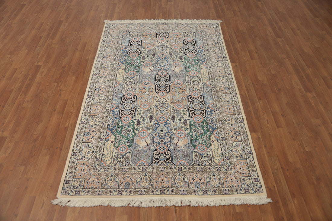 Wool & Silk Floral Nain Isfahan Persian Rug 5x8