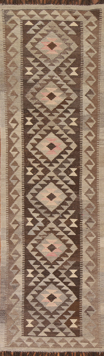 Geometric Kilim Brown Runner Rug 2x10