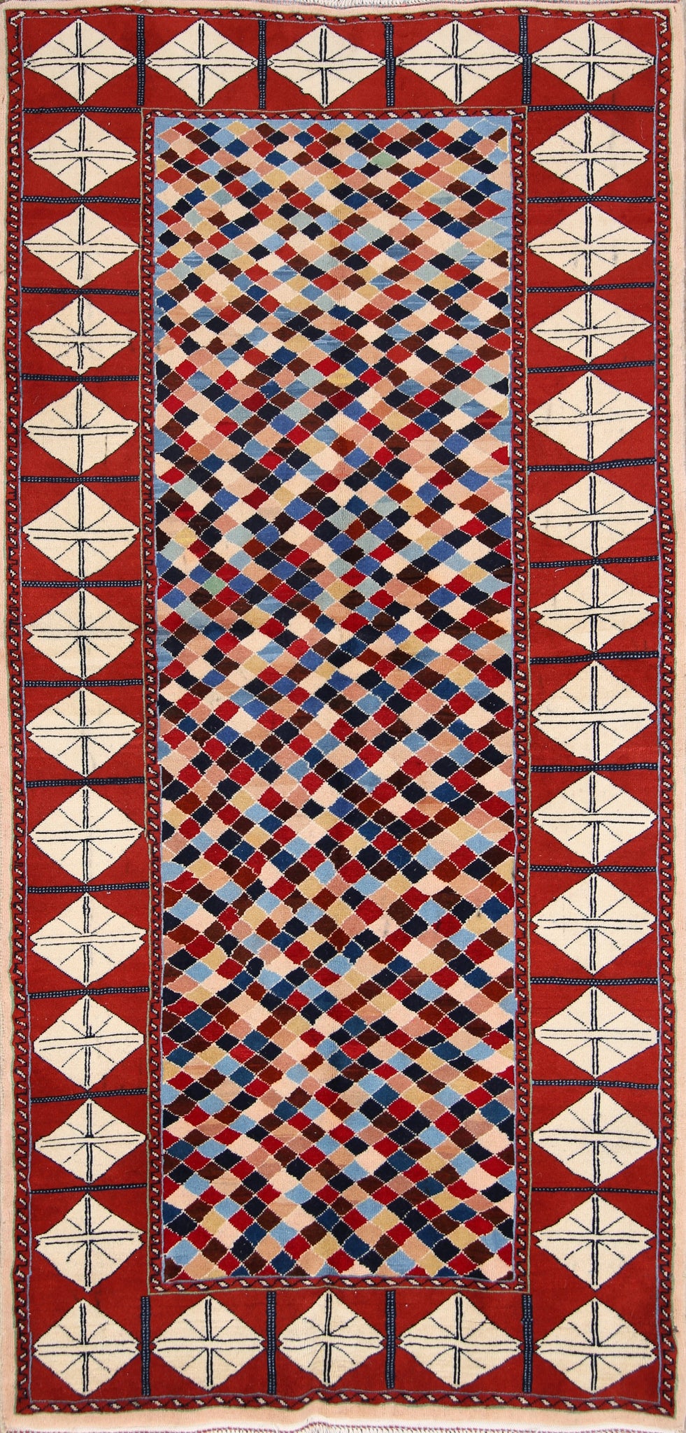 Checked Kashmar Persian Runner Rug 3x7