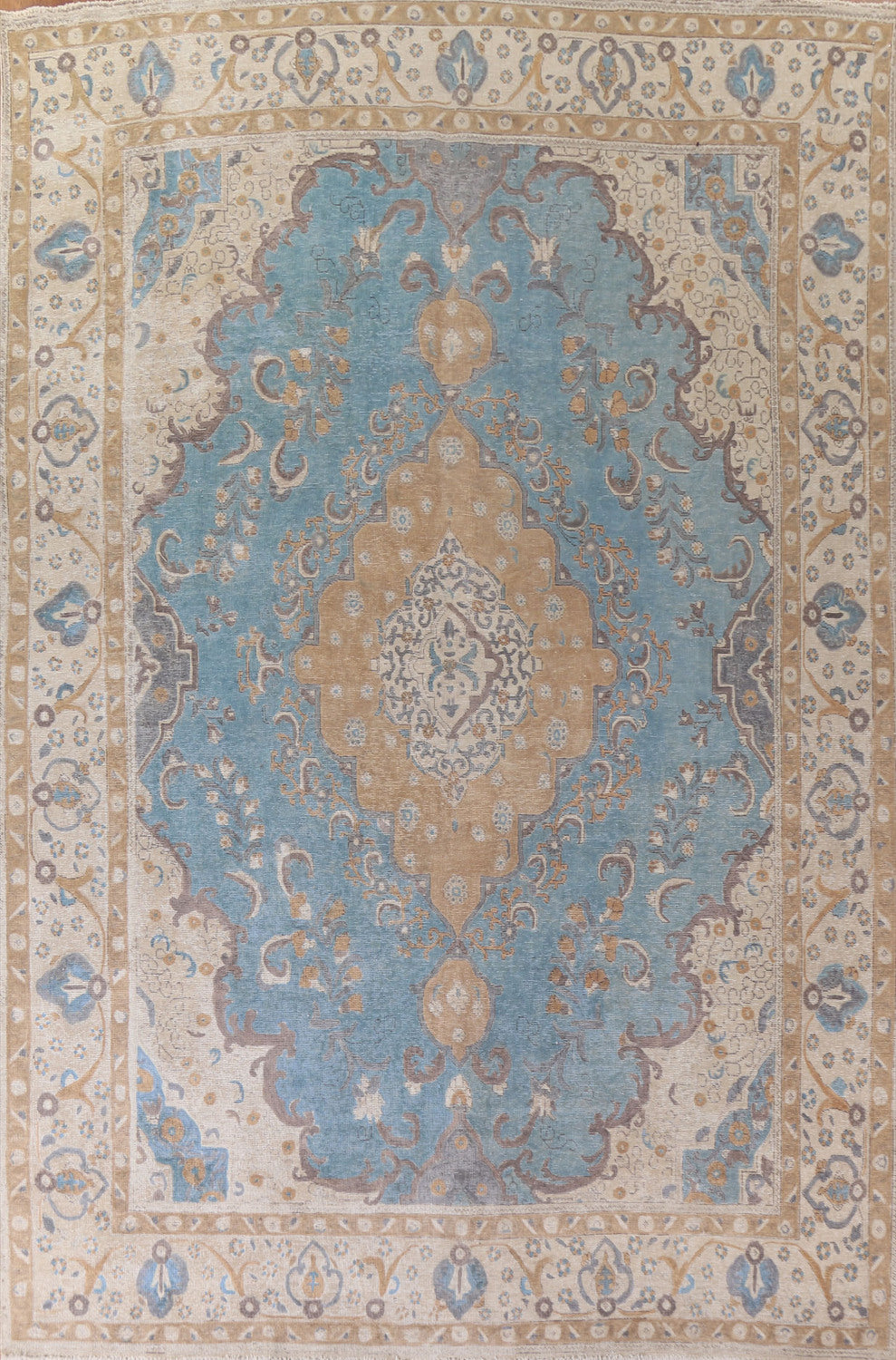 Blue Distressed Tabriz Persian Area Rug 10x13