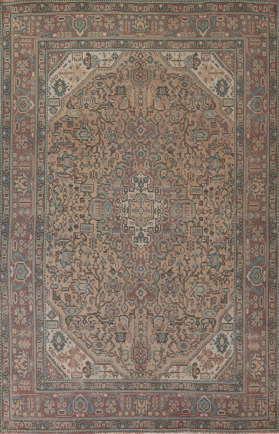 Vintage Geometric Tabriz Persian Area Rug 6x9